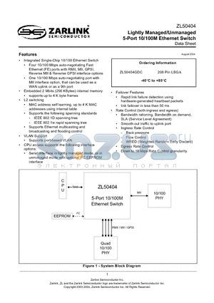 ZL50404GDC datasheet - Lightly Managed/Unmanaged 5-Port 10/100M Ethernet Switch