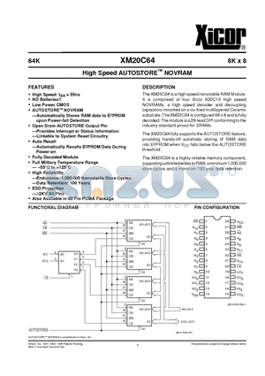 XM20C64PI-55 datasheet - High Speed AUTOSTORE NOVRAM