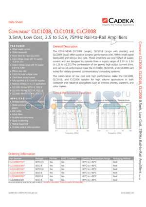 CLC2008IMP8X datasheet - 0.5mA, Low Cost, 2.5 to 5.5V, 75MHz Rail-to-Rail Amplifiers