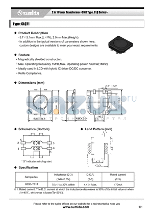 CLQ71 datasheet - 2 in 1 Power Transformer<SMD Type: CLQ Series>