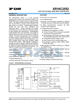 XR16C2552IJ datasheet - 2.97V TO 5.5V DUAL UART WITH 16-BYTE FIFO