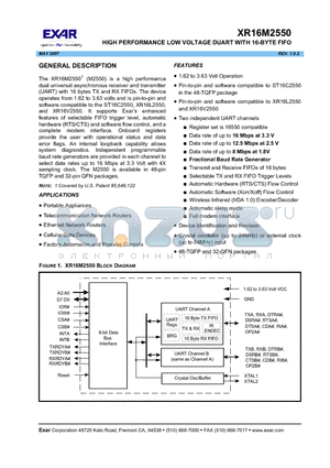 XR16M2550IM48 datasheet - HIGH PERFORMANCE LOW VOLTAGE DUART WITH 16-BYTE FIFO