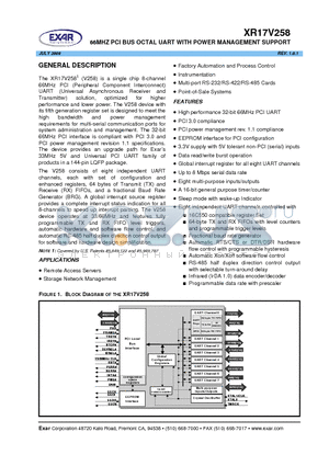 XR17V258 datasheet - 66MHZ PCI BUS OCTAL UART WITH POWER MANAGEMENT SUPPORT