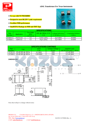 XT0020 datasheet - ADSL Transformer For Texas Instruments