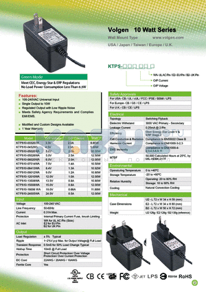 KTPS10-18006WA datasheet - Volgen 10 Watt Series