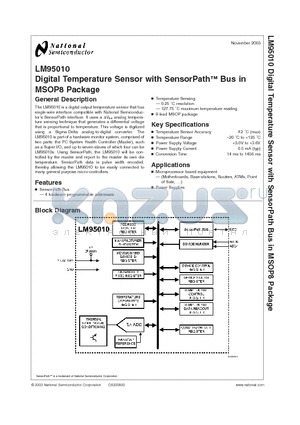 LM95010 datasheet - Digital Temperature Sensor with SensorPath Bus in MSOP8 Package
