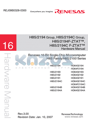 H8S/2191 datasheet - Renesas 16-Bit Single-Chip Microcomputer