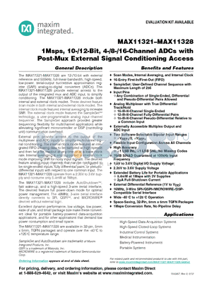 MAX11327 datasheet - 1Msps, 10-/12-Bit, 4-/8-/16-Channel ADCs with Post-Mux External Signal Conditioning Access