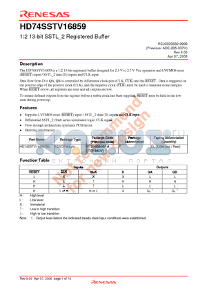 HD74SSTV16859 datasheet - 1:2 13-bit SSTL_2 Registered Buffer