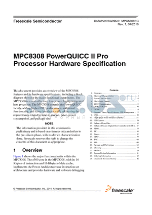 MPC8308 datasheet - MPC8308 PowerQUICC II Pro Processor Hardware Specification