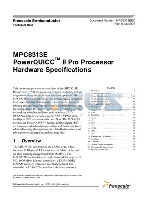 MPC8313E datasheet - PowerQUICC II Pro Processor Hardware Specifications