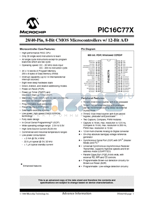 PIC16LC774-20I/PQ datasheet - 28/40-Pin, 8-Bit CMOS Microcontrollers w/ 12-Bit A/D