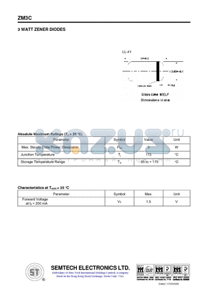 ZM3C6V8 datasheet - 3 WATT ZENER DIODES