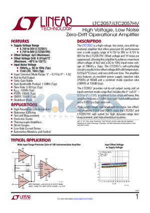 LTC2057 datasheet - High Voltage, Low Noise Zero-Drift Operational Amplifier