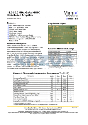 XD1001 datasheet - 18.0-50.0 GHz GaAs MMIC