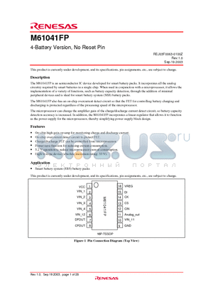 M61041FP datasheet - 4-Battery Version, No Reset Pin