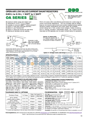 OA2A2716-R010 datasheet - OPEN-AIR LOW VALUE CURRENT SHUNT RESISTORS 0.001Y to 0.15Y, 1 WATT to 5 WATT