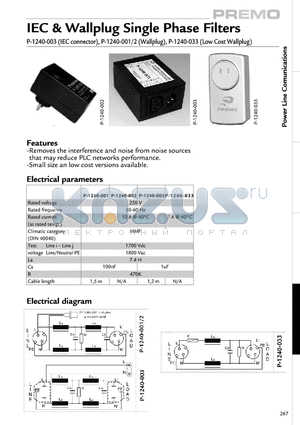 P-1240-033 datasheet - IEC & Wallplug Single Phase Filters