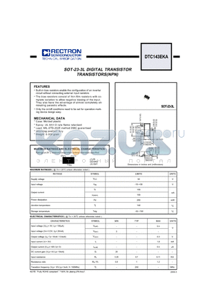 DTC143EKA datasheet - SOT-23-3L DIGITAL TRANSISTOR TRANSISTORS(NPN)