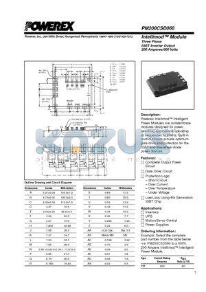 PM200CSD060 datasheet - Intellimod Module Three Phase IGBT Inverter Output (200 Amperes/600 Volts)