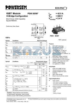 PSHI50-06 datasheet - IGBT Module H-Bridge Configuration