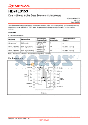 HD74LS153 datasheet - Dual 4-Line to 1-Line Data Selectors / Multiplexers