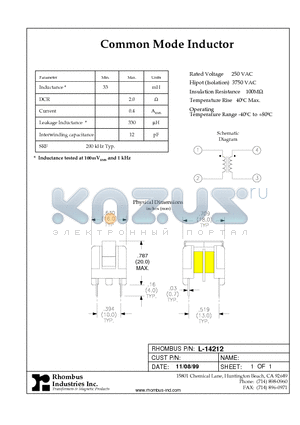 L-14212 datasheet - Common Mode Inductor