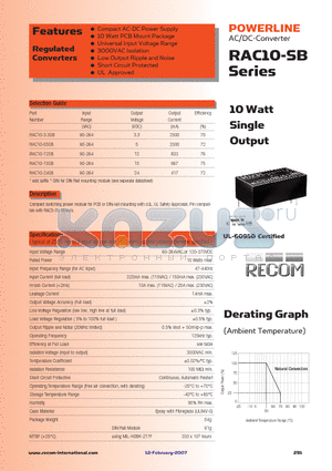 RAC10-3.3SB datasheet - 10 Watt Single Output