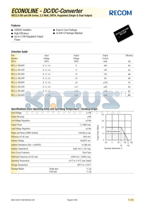 REC2.2-1224DR datasheet - ECONOLINE - DC/DC - CONVERTER