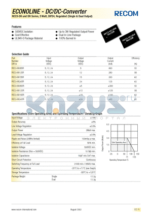 REC3-2415SR datasheet - ECONOLINE - DC/DC - CONVERTER