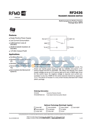 RF2436PCBA-41X datasheet - TRANSMIT/RECEIVE SWITCH