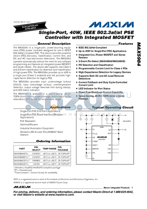 MAX5984 datasheet - Single-Port, 40W, IEEE 802.3af/at PSE Controller with Integrated MOSFET