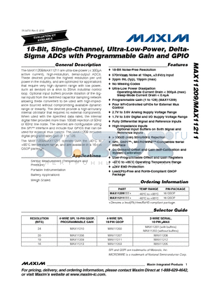 MAX11209EEE+ datasheet - 18-Bit, Single-Channel, Ultra-Low-Power, Delta-Sigma ADCs with Programmable Gain and GPIO