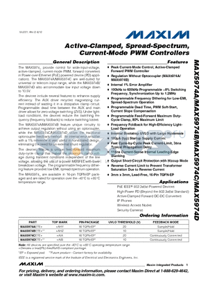 MAX5974A datasheet - Active-Clamped, Spread-Spectrum, Current-Mode PWM Controllers