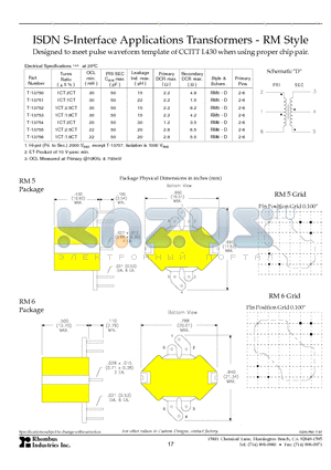 T-13752 datasheet - ISDN S-Interface Applications Transformers - RM Style