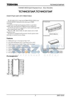 TC74HC573AP_07 datasheet - CMOS Digital Integrated Circuit Silicon Monolithic Octal D-Type Latch with 3-State Output