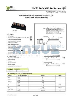 NKT26-16A datasheet - Thyristor/Diode and Thyristor/Thyristor, 27A(ADD-A-PAK Power Modules)