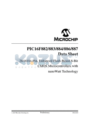PIC16F887 datasheet - 28/40/44-Pin, Enhanced Flash-Based 8-Bit CMOS Microcontrollers with nanoWatt Technology