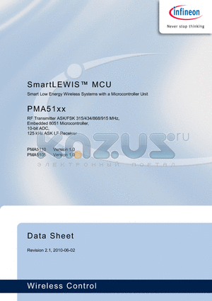 PMA7110 datasheet - RF Transmitter ASK/FSK 315/434/868/915 MHz, Embedded 8051 Microcontroller, 10-bit ADC