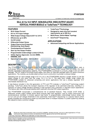 PTV08T250W datasheet - 50-A, 8-V to 14-V INPUT, NON-ISOLATED, WIDE-OUTPUT ADJUST, VERTICAL POWER MODULE w/ TurboTrans TECHNOLOGY
