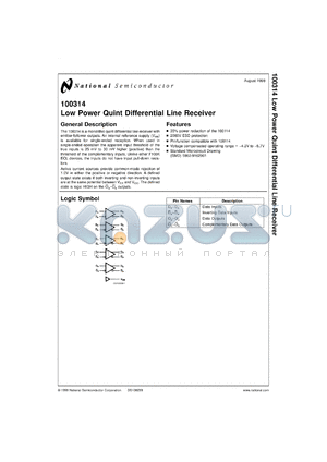 100314MDS datasheet - Low Power Quint Differential Line Receiver