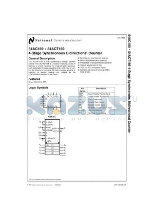 54AC169LM-MLS datasheet - 4-Stage Synchronous Bidirectional Counter