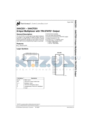 RM54AC251VFA datasheet - 8-Input Multiplexer with TRI-STATE Output