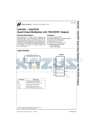 M54AC257SFA-RH datasheet - Quad 2-Input Multiplexer with TRI-STATE Outputs
