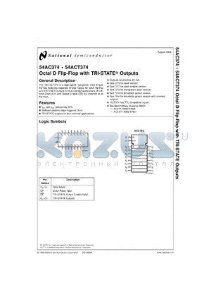 54AC374MDA datasheet - Octal D Flip-Flop with TRI-STATE Outputs