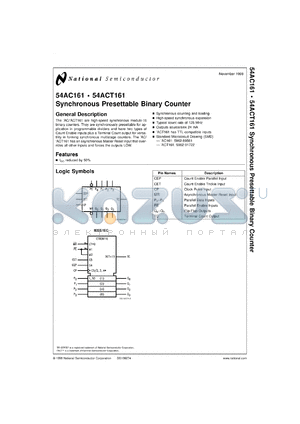 54ACT161DM-MLS datasheet - 4-Bit Binary Counter, Asynchronous Reset