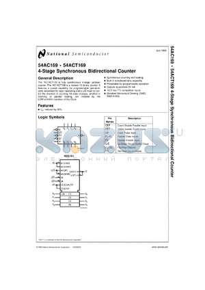 54ACT169DMQB datasheet - 4-Stage Synchronous Bidirectional Counter