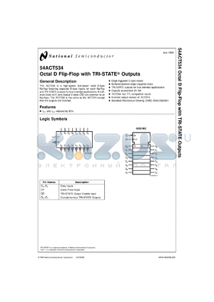 5962-89658012A datasheet - Octal D Flip-Flop with TRI-STATE Outputs