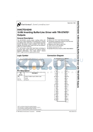 54ACTQ16240FMQB datasheet - 16-Bit Inverting Buffer/Line Driver with TRI-STATE Outputs