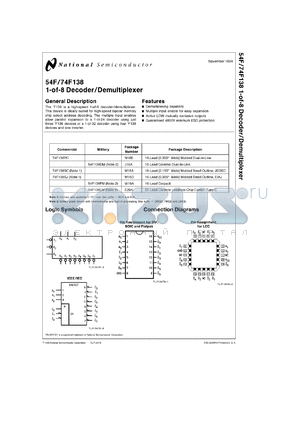 54F138DMQB datasheet - 1-of-8 Decoder/Demultiplexer